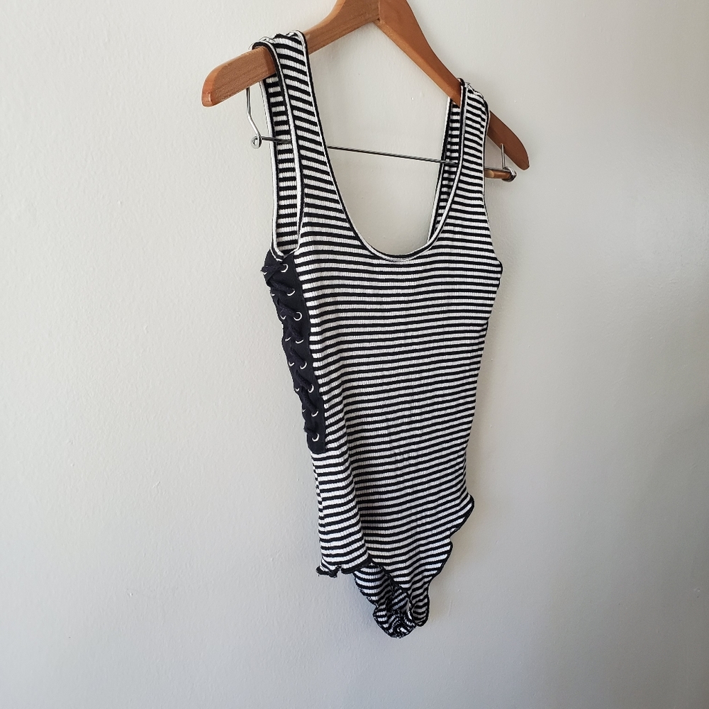 LF / Emma and Sam Striped Lace Up Bodysuit
